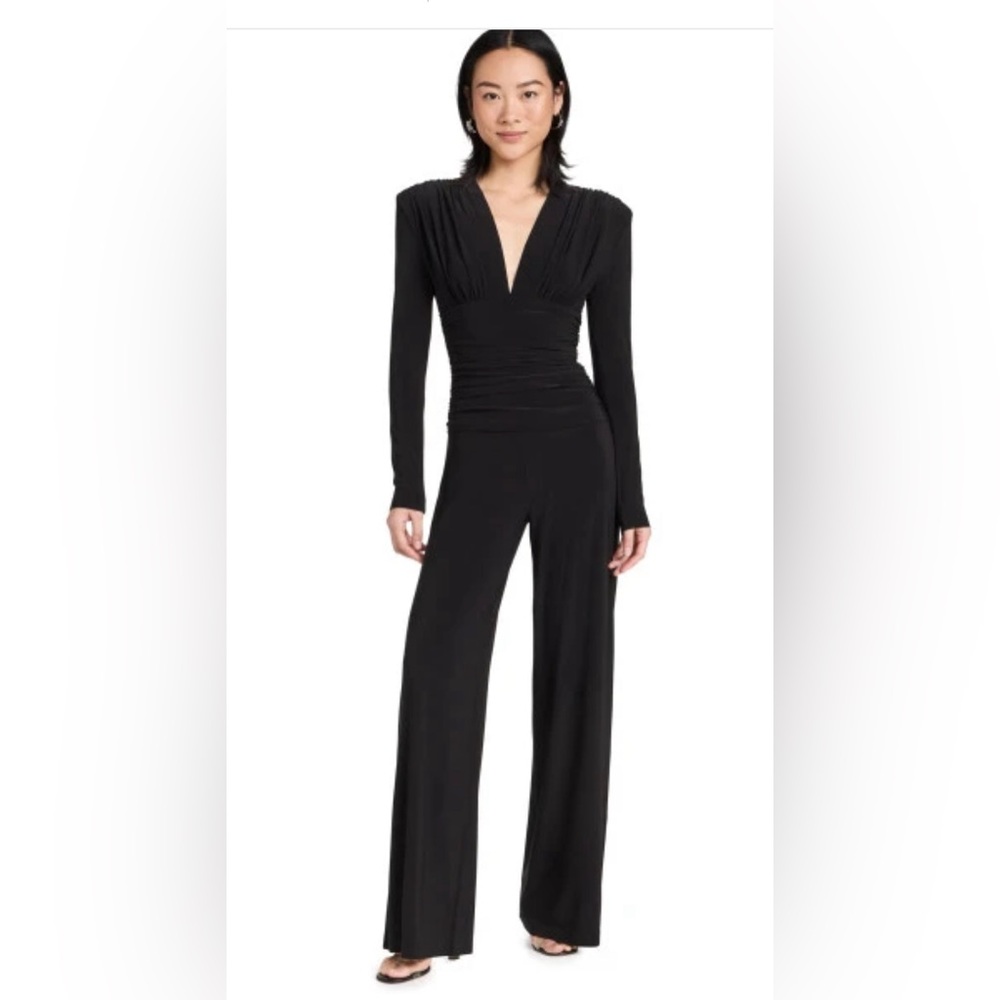 Norma Kamali Black Long-Sleeve V-Neck Jumpsuit